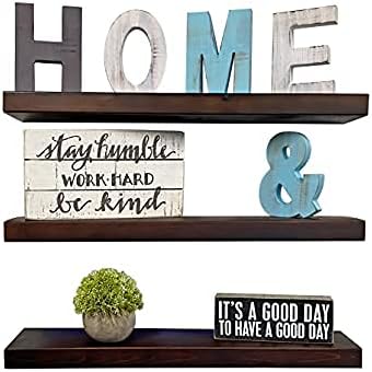 Rustic Farmhouse 3 Tier Justified Floating Wood Shelf (Set of 3), Hardware and Fasteners Included (White Oak, 16")