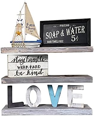 Rustic Farmhouse 3 Tier Justified Floating Wood Shelf (Set of 3), Hardware and Fasteners Included (White Oak, 16")