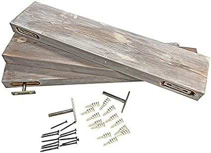 Rustic Farmhouse 3 Tier Justified Floating Wood Shelf (Set of 3), Hardware and Fasteners Included (White Oak, 16")