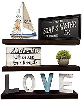 Rustic Farmhouse 3 Tier Justified Floating Wood Shelf (Set of 3), Hardware and Fasteners Included (White Oak, 16")