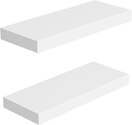 Large, 24 x 9 Inch Wall Floating Shelves Set of 2, White - AMFS06