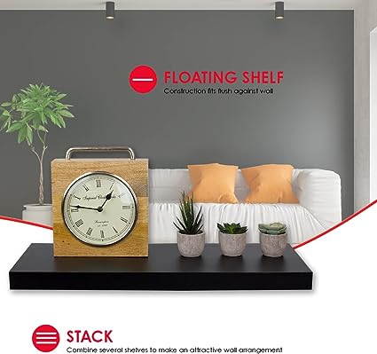 Floating Wall Shelf Black 24" (2 Pack)