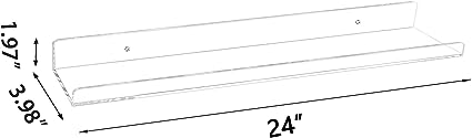 Clear Acrylic Floating Shelves 24 inches for Kids, Transparent Book Shelf Ledge for Wall, Set of 3