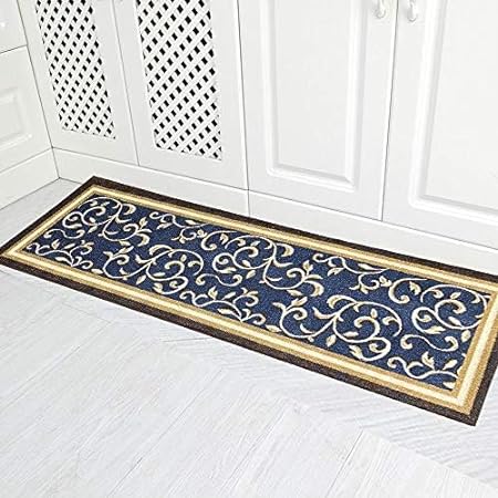 Floral Design Non Slip Rubber Back Kitchen Mat Carpet (Brown, Runner (2'x10')