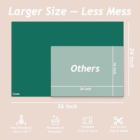 Thick Washable Heat Resistant Extra Large Silicone Mat 36" x 24" Black, Sapid