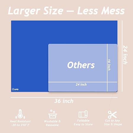 Thick Washable Heat Resistant Extra Large Silicone Mat 36" x 24" Black, Sapid