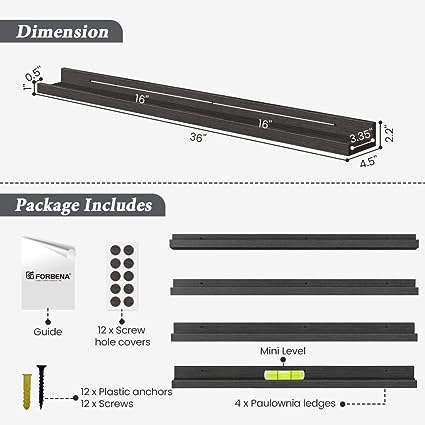 Black Floating Shelves 36 Inches Long, Picture Ledge Shelf Set of 4, Connect 2 Shelves as 72 Inch Wide