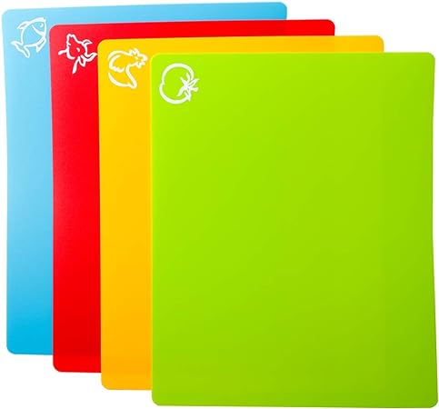 Colored Flexible Plastic Cutting Board Mats With Food Icons, Gripped Back, Cutting board Set of 4 (1)
