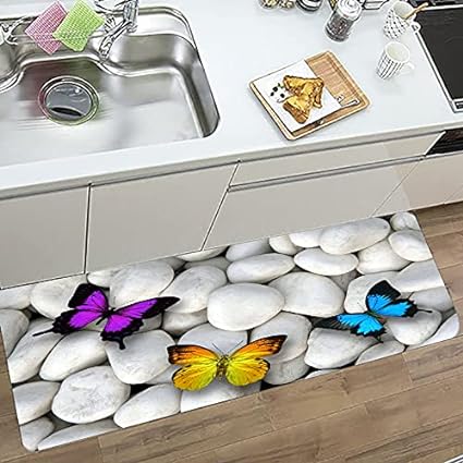 Bath Rugs Sponge Foam Soft for Bathroom and Kitchen,Flannel Mat Non Slip Bright 3D Printed f,Clearance MatS Absorbent Moisture Dust Forlaundry Room(Butterfly White Pebbles