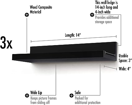 14" White Floating Shelves for Wall - Composite Wood Shelves for Wall Storage, Set of 3