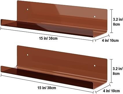 15 Inch Acrylic Floating Shelves, 2 Pack Kids Floating Bookshelf (Yellow)