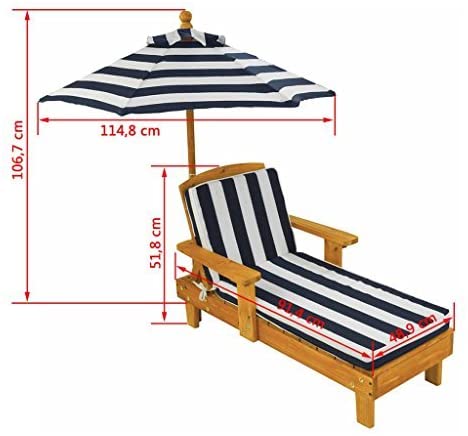 Outdoor Chaise Lounge Children's Backyard Furniture Chair with Umbrella and Cushion, Navy and White