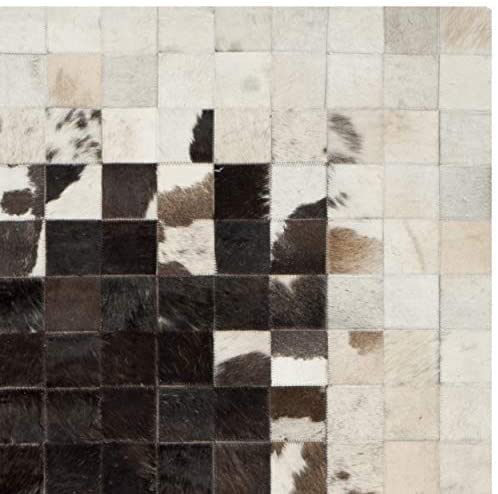 Leather Collection STL215A Handmade Modern Leather Area Rug Ivory / Brown