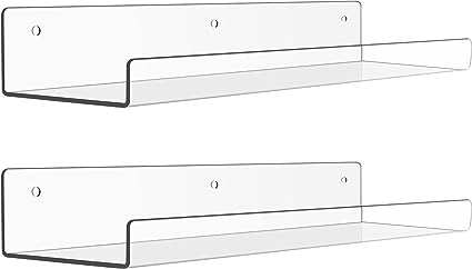 15" Acrylic Floating Clear Acrylic Shelves for Wall Storage, Set of 2