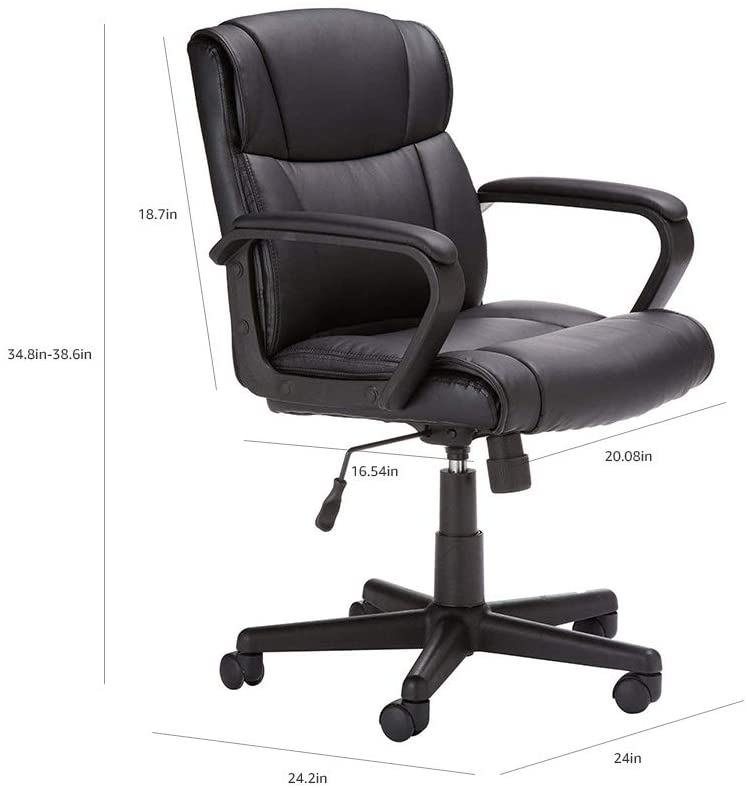 Padded, Ergonomic, Adjustable, Swivel Office Desk Chair with Armrest, Black Bonded Leather