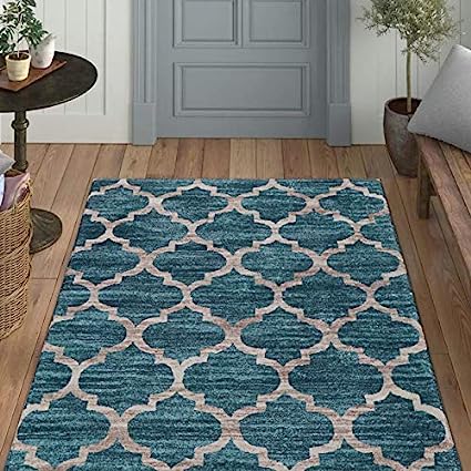 Moroccan Distressed Non-Slip Washable Throw Area Rug - (2’X 3’, Blue)