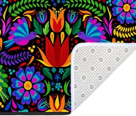 Mexican Embroidery Birds Floor Mat Resist Dirt Entrance Rug, 24'' x 16''