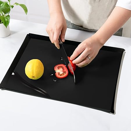 Flexible Plastic Cutting Boards for Kitchen Set of 3, WK Foldable Cutting Board Mats with Juice Grooves, Non Slip Cutting Boards for Meat, Dishwasher Safe, BPA Free, Black
