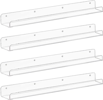 Clear Acrylic Floating Shelves 24 inches for Kids, Transparent Book Shelf Ledge for Wall, Set of 3