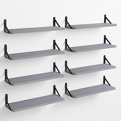 4.7in Rustic Wood Wall Floating Shelves Set of 8 (Dark Carbonized Black)