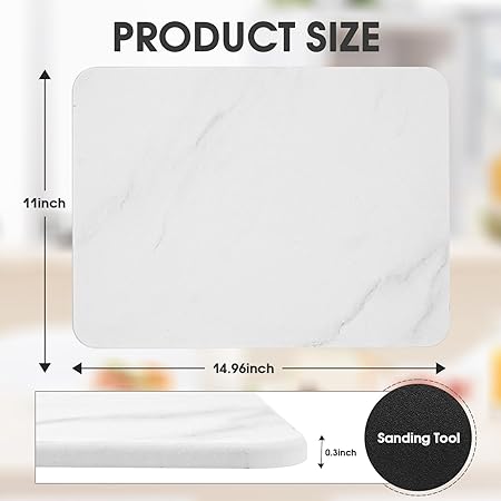 Fast Drying Stone Dish Drying Mats for Kitchen Counter, Diatomaceous Earth Water Absorbing Dish Drying Mats for Bottles Cups, Non-Slip Sink Caddy Tray with Stainless Steel for Kitchen Bathroom (Grey)