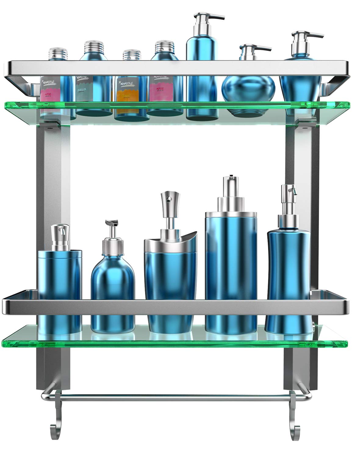 Heavy Duty Wall Mounted Shelves Aluminum Tempered Glass Storage 1 or 2 Tiers