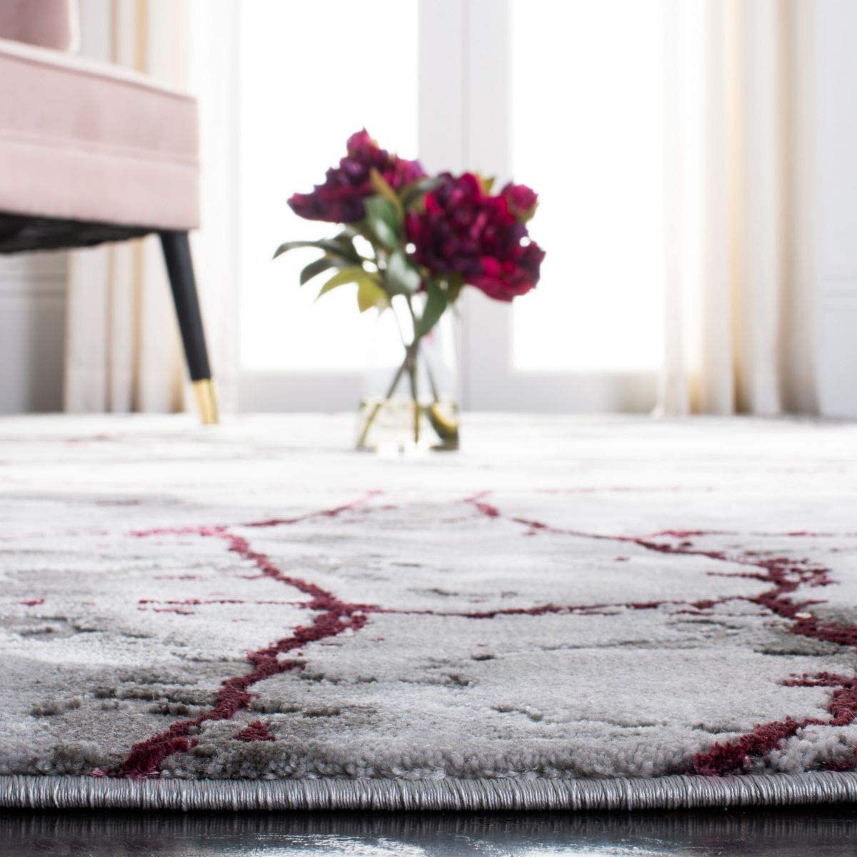 Modern Abstract Area Rug, Grey/Wine