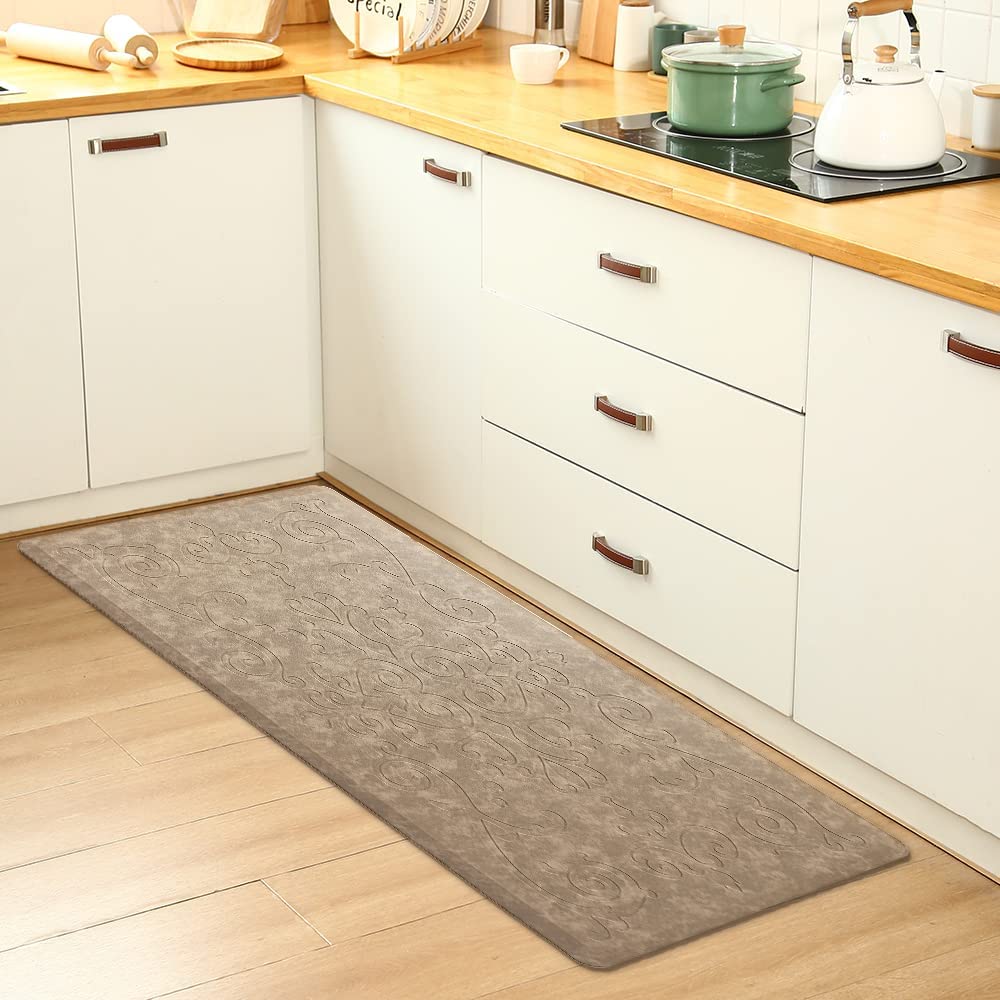 Medallion Embossed Cushioned Anti Fatigue Thick Non Slip Waterproof Kitchen Rugs (Taupe, 20" X 39")