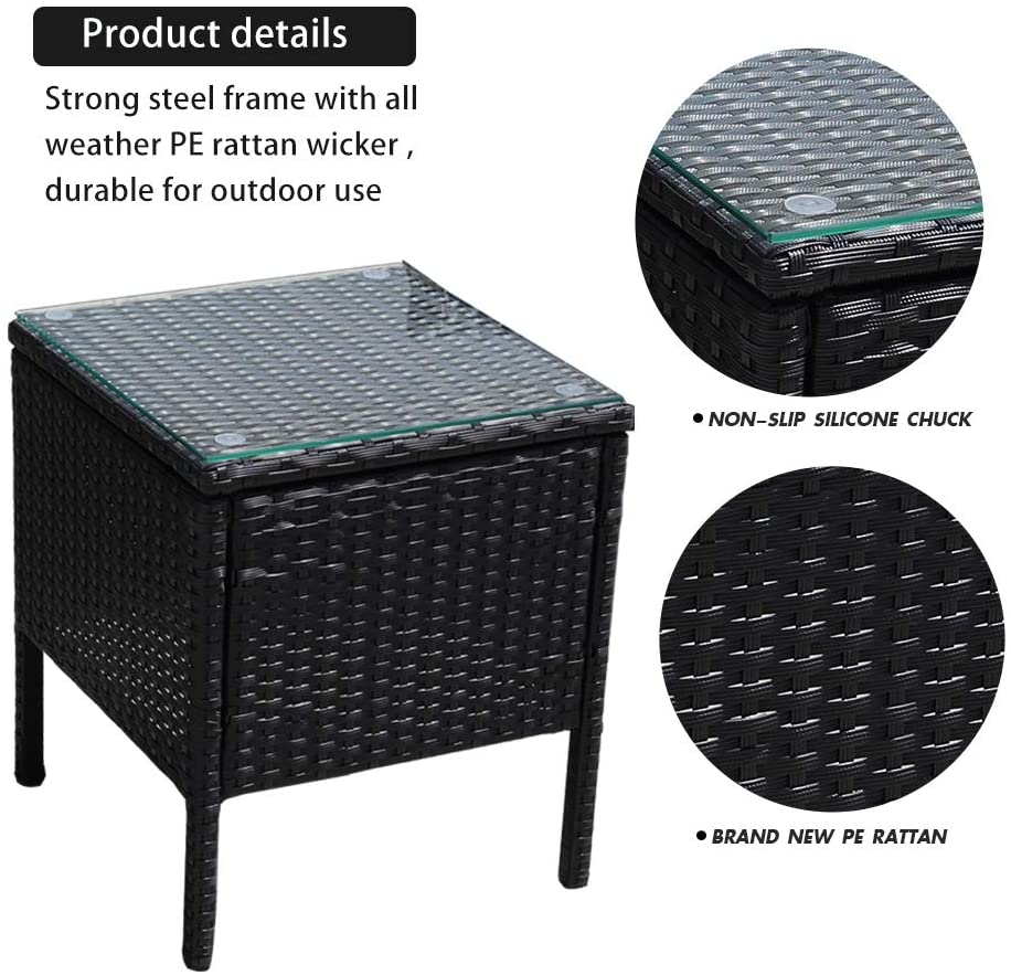 Rattan Patio Indoor/Outdoor Black/Blue Conversation Set - Chairs / Coffee Table