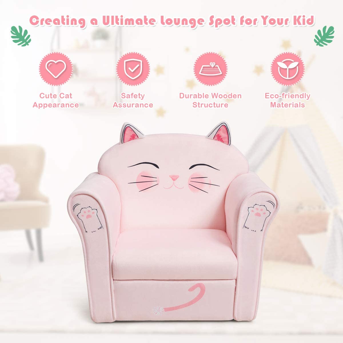 Kids Sofa, Children Armrest Chair with Pattern, Toddler Furniture w/Sturdy Wood