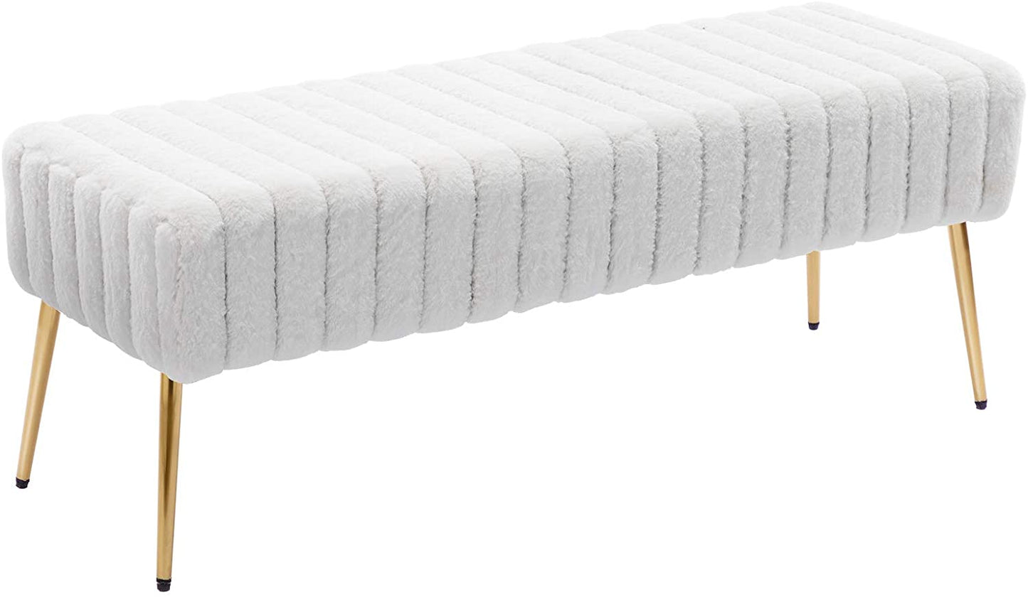 Quilt Velvet Bench Ottoman Comfortable Footrest Stool Table Bench Dining Bench Indoor Bench with Gold Metal Base for Entryway Dining Room Living Room Bedroom Atrovirens