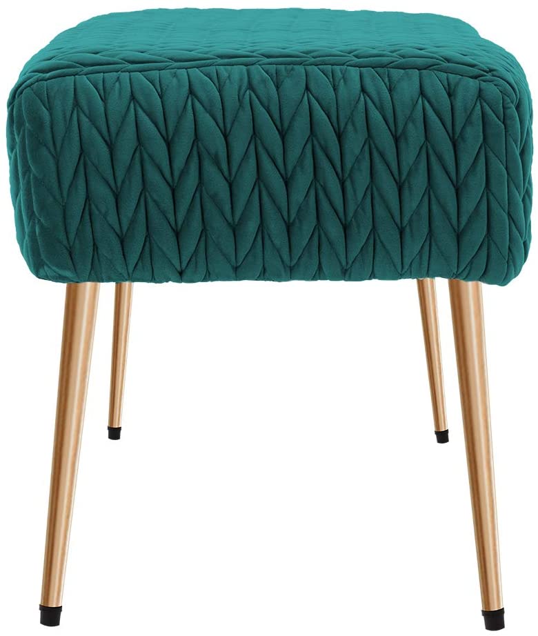 Quilt Velvet Bench Ottoman Comfortable Footrest Stool Table Bench Dining Bench Indoor Bench with Gold Metal Base for Entryway Dining Room Living Room Bedroom Atrovirens