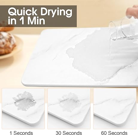 Fast Drying Stone Dish Drying Mats for Kitchen Counter, Diatomaceous Earth Water Absorbing Dish Drying Mats for Bottles Cups, Non-Slip Sink Caddy Tray with Stainless Steel for Kitchen Bathroom (Grey)