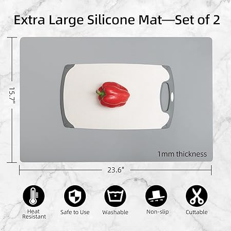 Silicone Non-slip Waterproof Large Countertop Heat Resistant Protector Mat, 23.62 x 15.75 Inches, Black