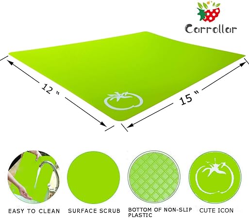 Colored Flexible Plastic Cutting Board Mats With Food Icons, Gripped Back, Cutting board Set of 4 (1)