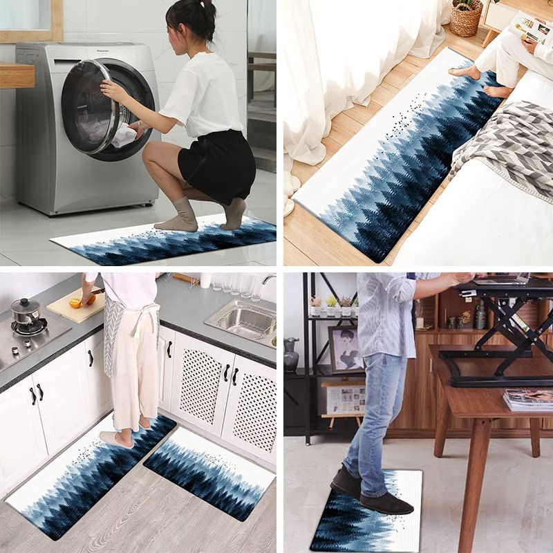 Green Eucalyptus Anti Fatigue Set of 2 Waterproof Kitchen Rugs 17"x47"+17"x28"