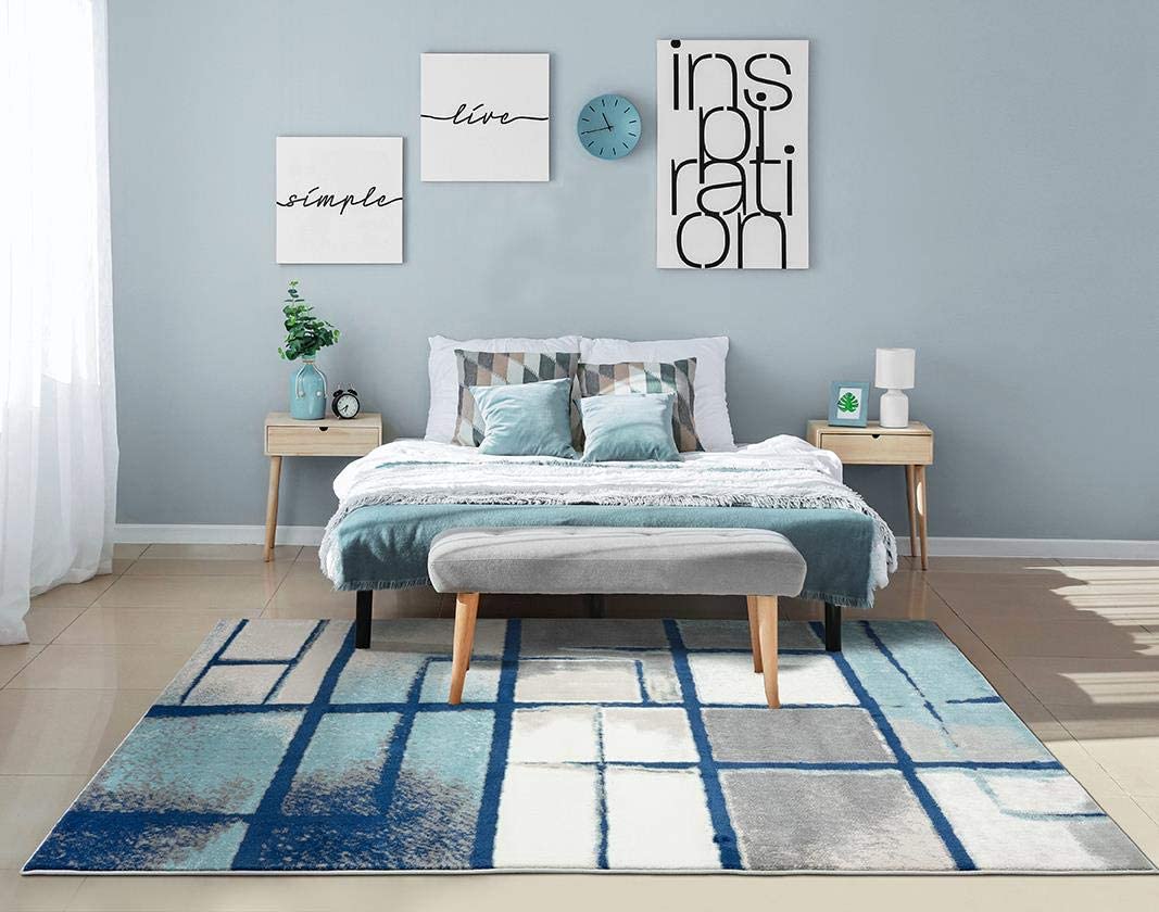 Lagos Collection Blue Art Deco Soft Area Rug