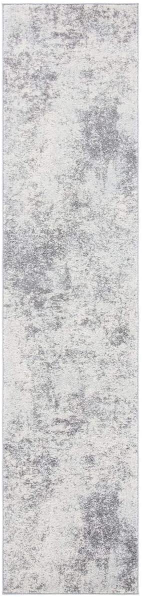 Modern Abstract Area Rug ,Round, Ivory/Grey