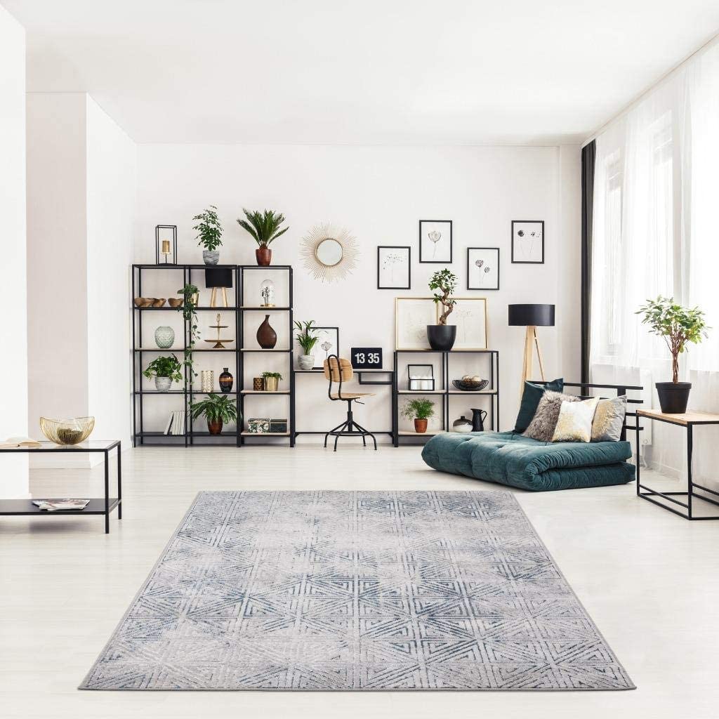Florance Collection Blue Modern Geometric Soft Area Rug