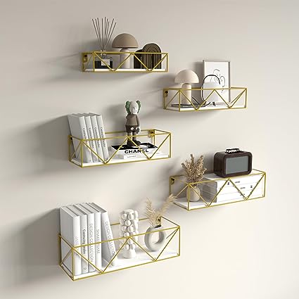 Set of 5, Gold Wall Mounted Floating Shelves