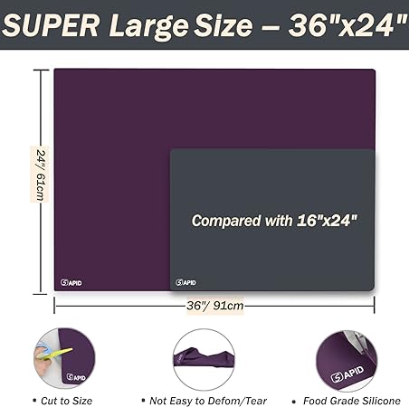 Thick Washable Heat Resistant Extra Large Silicone Mat 36" x 24" Black, Sapid