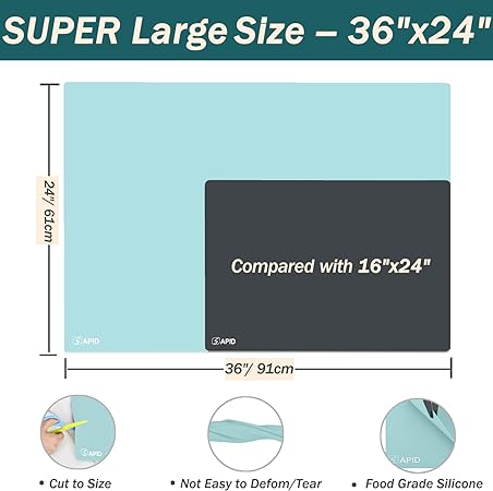 Thick Washable Heat Resistant Extra Large Silicone Mat 36" x 24" Black, Sapid