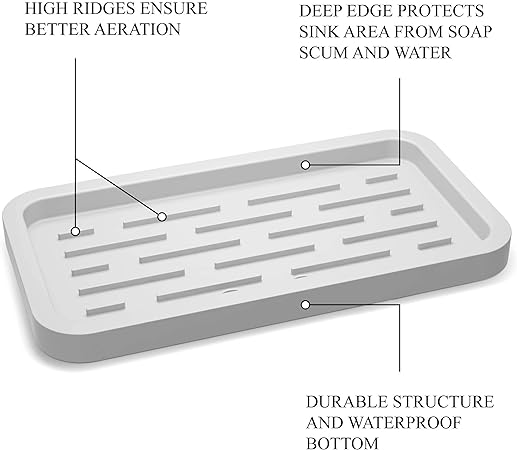 Waterproof, Durable, Flexible, Non-Slip, Easy Clean Silicone Sponge Holder Kitchen Sink Organizer Tray for Sponges, Soap Dispensers, Scrubbers, and Other Dishwashing Accessories,