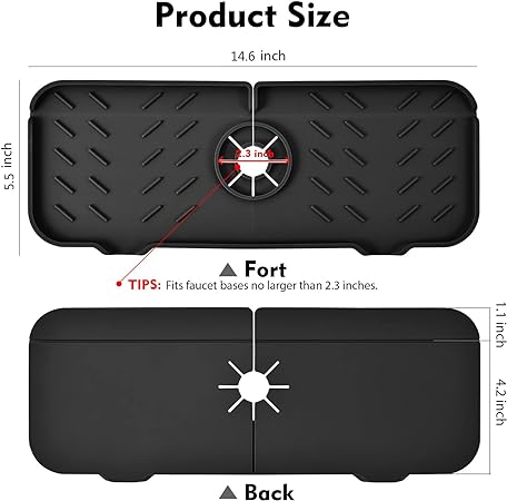 Silicone Bathroom Faucet Water Catcher Mat, (2PCSBLACK)