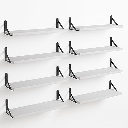 4.7in Rustic Wood Wall Floating Shelves Set of 8 (Dark Carbonized Black)