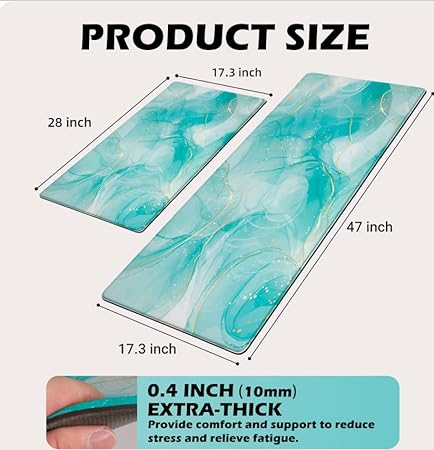 Sets 2 Gold Marble Abstract Cushioned Anti-Fatigue Non-Slip Memory Foam Comfort Standing Mat, 17.3''x 28''+17.3'' x 47''