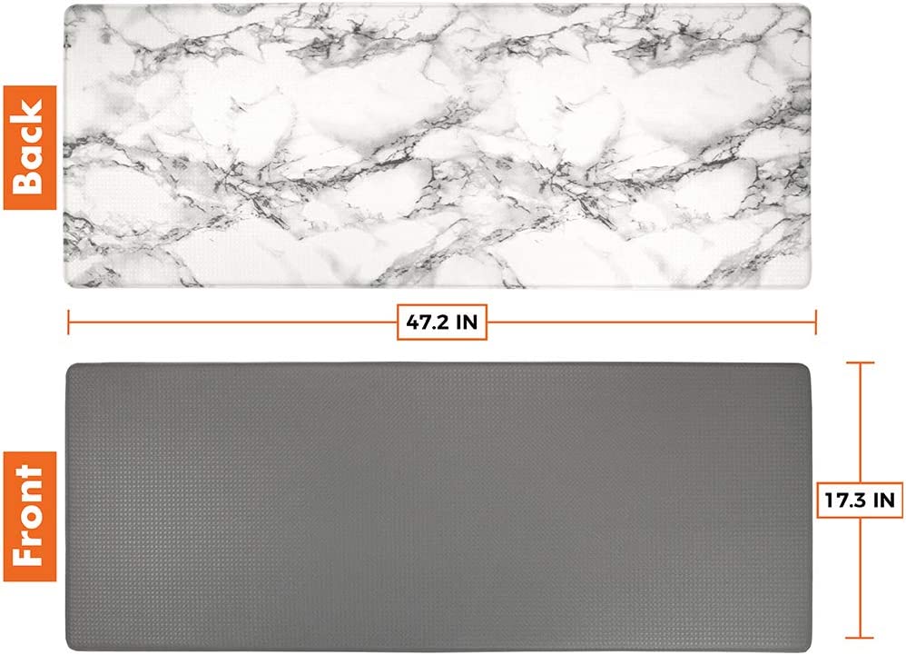 Anti Fatigue Reversible Cushioned Memory Foam Kitchen Rug Pad, 32x17 (Marble Gray)