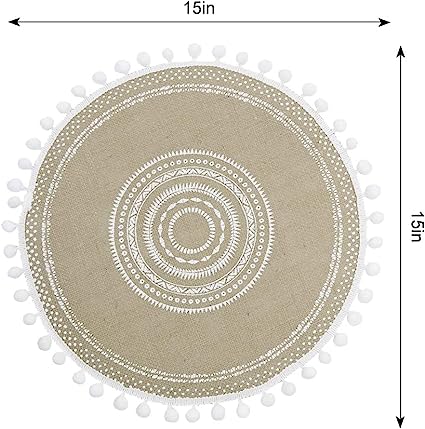 Tribal Folk Geometric Circles Pattern Round Placemat - Farmhouse Jute Table Mats (Jute, Set of 4)