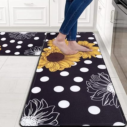 Modern Art Non Slip, Abstract Painting Cushioned Anti Fatigue, Waterproof Kitchen Mats, 18'' x 48'' + 18'' x 30''