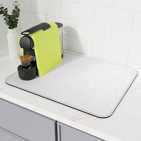 Absorbent Washable Coffee Mat, Espresso Machine Dish Rack - Black White Small 11.8"x15.7"